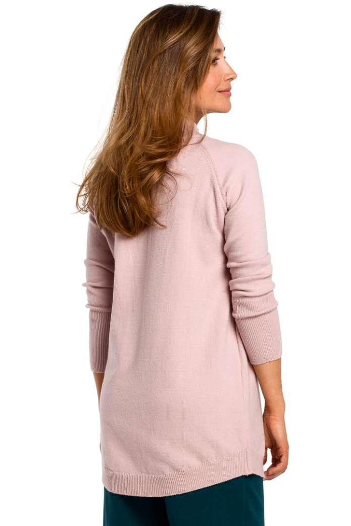 Długi Sweter Damski - Z Półgolfem - różowy